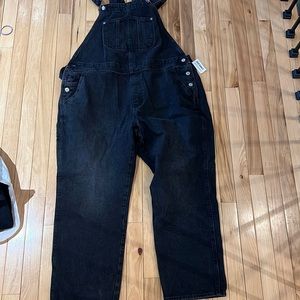 NWT straight leg black denim overalls